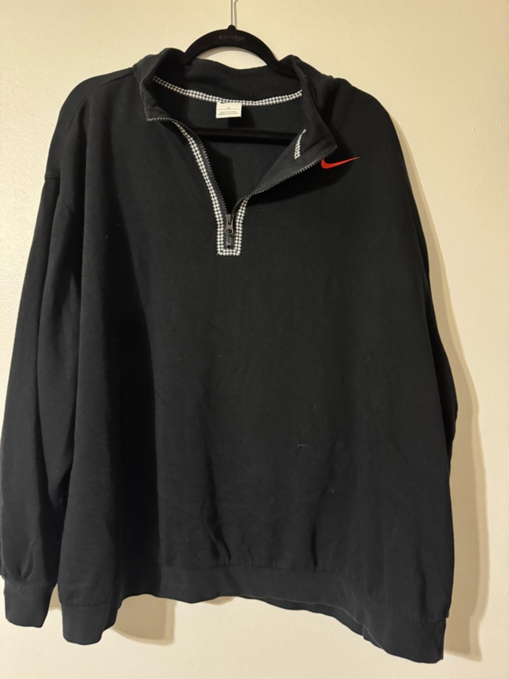 Unisex Black Quarter-Zip Sweatshirt with Red Swoosh